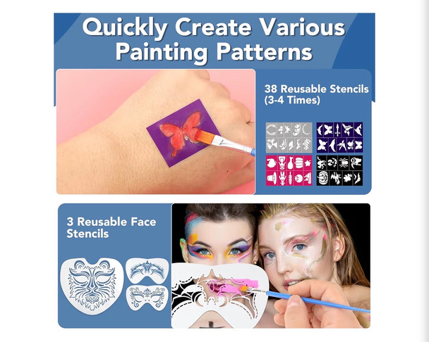 Face Paint Super Value Kit 22 Colors Face Paint Kit Includes Paint Tray, Sponges, Brushes and Stencils, Professional Face Painting Kit Non Toxic for Kids and Adults Halloween Makeup 1999  