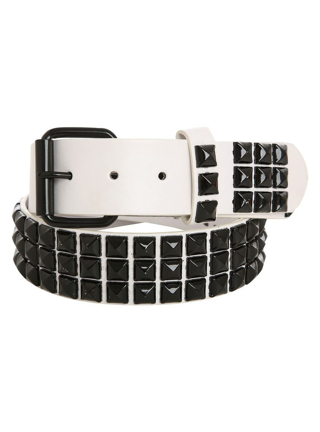 12 PACK White Studded Belt Black Studs Mix Sizes