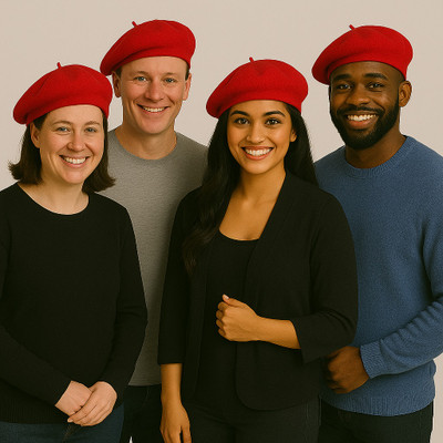 (2) Red and Tan Wool Beret Duo Bon Chic main image 3