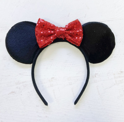 Red Sequin Bow Disney Minnie Ears Ears Headband display picture 1