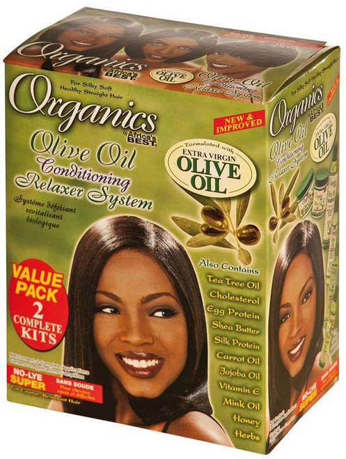 Super strength olive oil hair relaxer for resistant hair textures