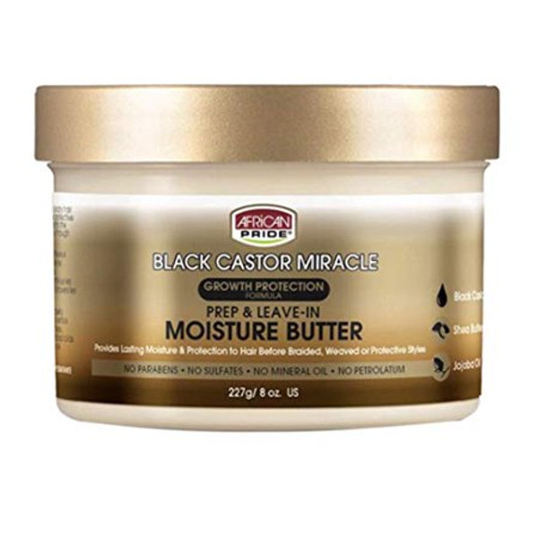 African Pride Black Castor Miracle Moisture Prep Leave In Butter 8oz