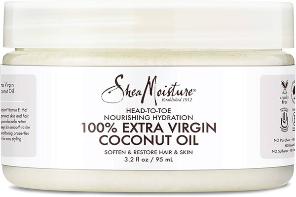 Shea Moisture 100% Virgin Coconut Oil  lightweight 100% Extra Virgin Coconut Oil to immediately hydrate and softens even the driest skin and hair.