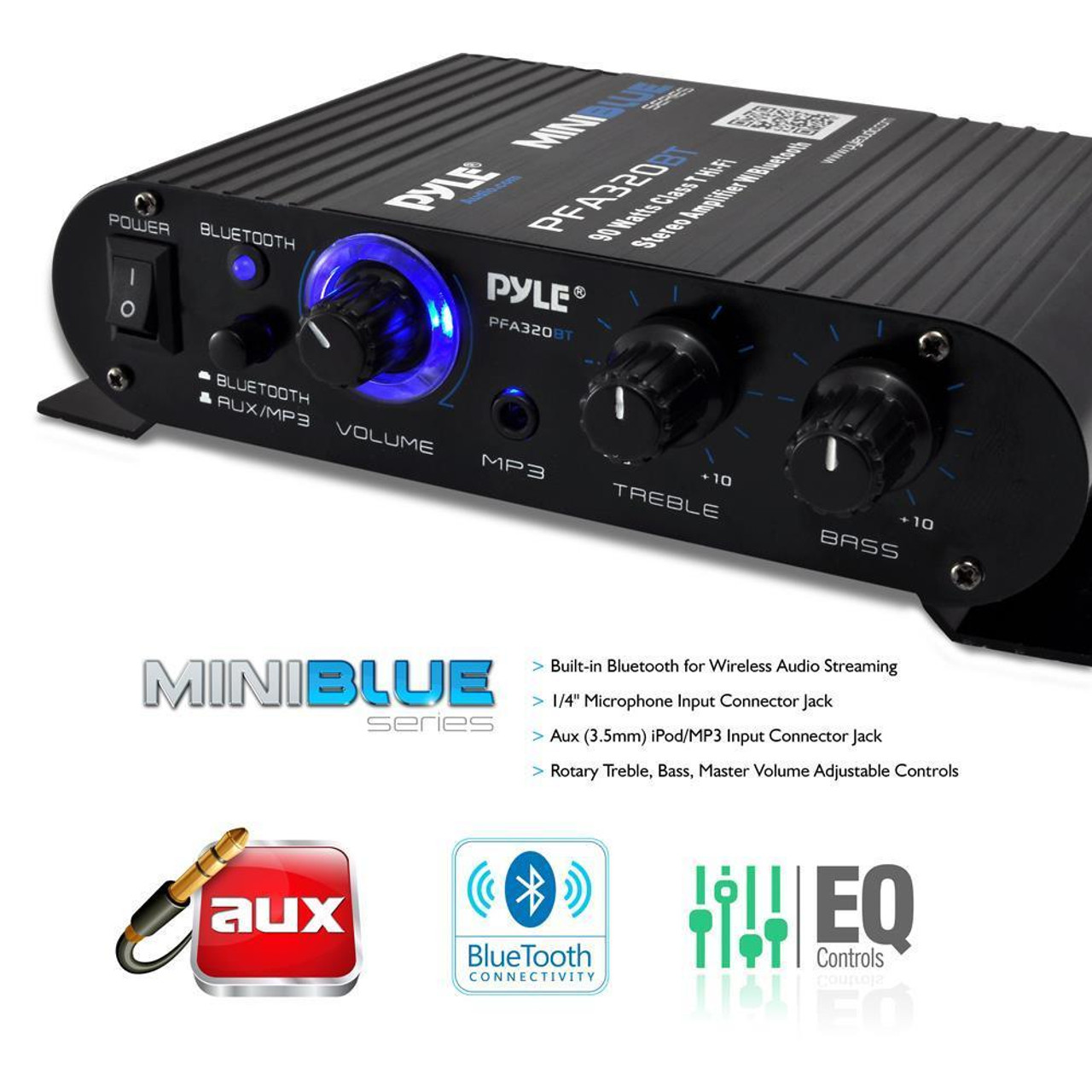 20 Hz To 20 Khz 90 W Rms Pylehome Mini Blue Pfa330bt Amplifier 2 Channel 