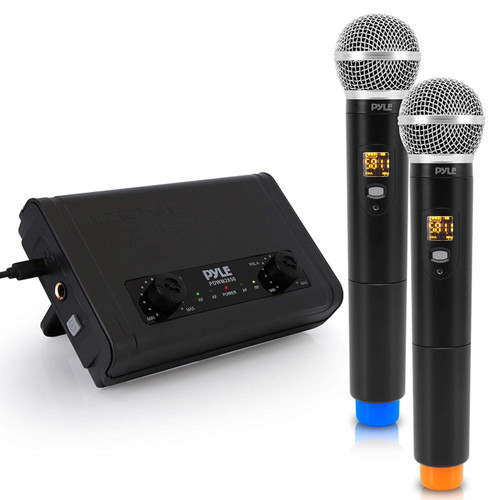 PYLE PDWM2850 Dual Wireless Microphone Multi Channel Compact UHF  System