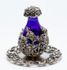 Silver with Blue Glass Victorian Tear Bottle - pictured with Optional Silver Tray - Sold Separately