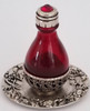 Silver Roma Basket Red Glass Tear Bottle with Red Swarovsky Crystal in the cap, on a Silver Solid Rim Tray