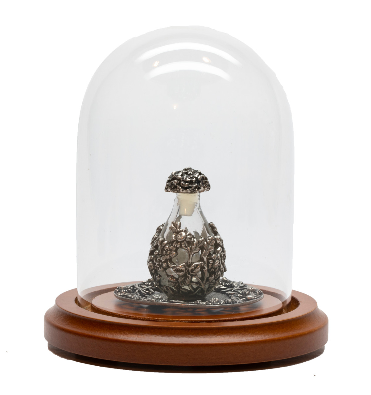 Pewter with Clear Glass Victorian Tear Bottle with Pewter Solid Rim Tray in Glass Maxi Dome - Sold Separately