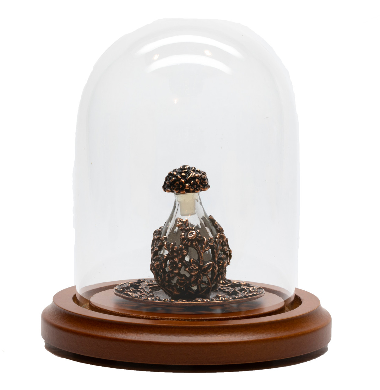 Copper with Clear Glass Victorian Tear Bottle with Copper Filigree Rim Tray in an Optional Maxi Dome - Sold Separately