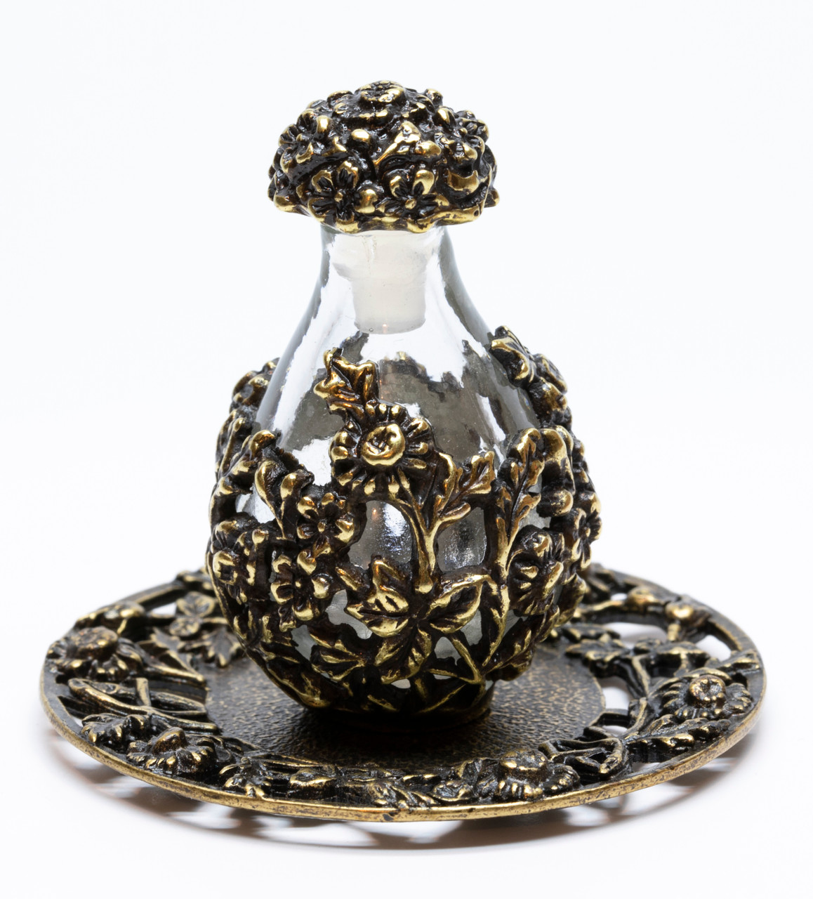 Brass with Clear Glass Victorian Tear Bottle - pictured with Optional Tray - Sold Separately
