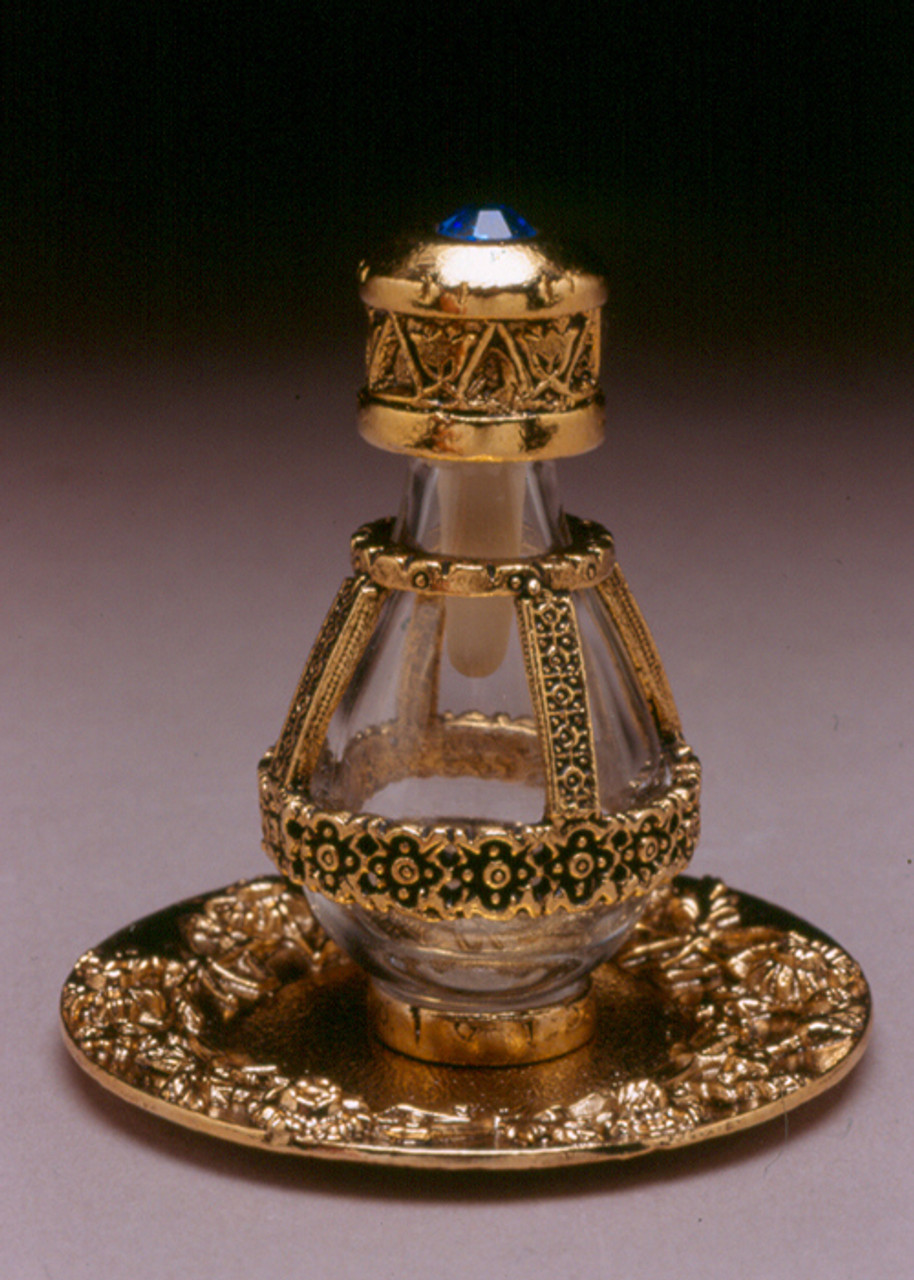 Gold Banded Roma Tear Bottle - pictured with Optional Gold Tray with Solid Rim - Sold Separately.