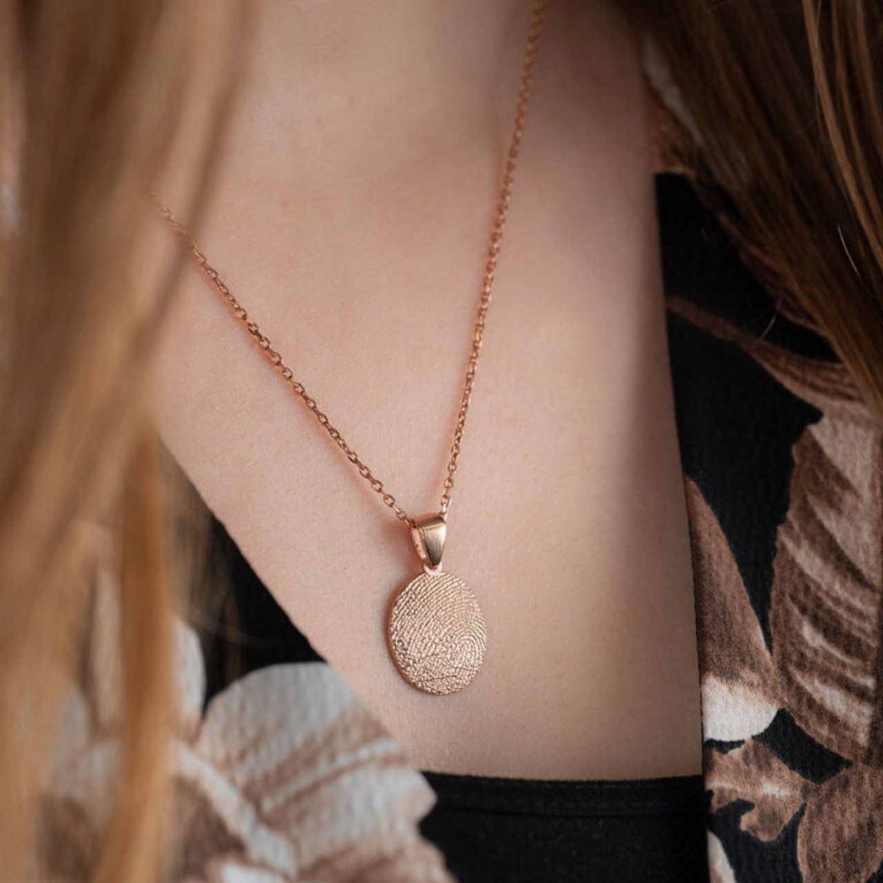 Standard Charm in 14k Rose Gold with Hand Print on Rose Gold Cable Chain