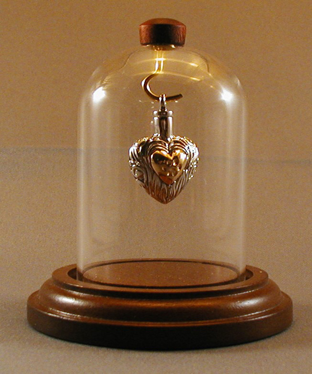 Short Glass Mini Dome w/ Walnut Base and Hook 1 7/8”D X 2 3/4"H