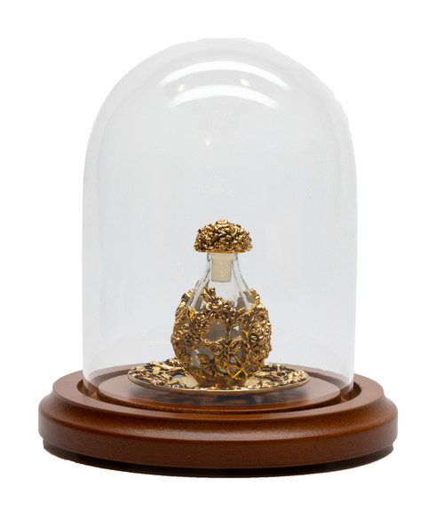 Gold with Clear Glass Victorian Tear Bottle - with Gold Filigree Rim Tray in Glass Maxi Dome - Sold Separately