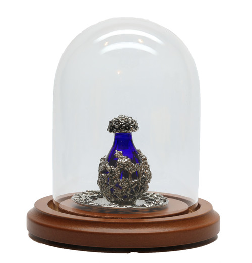Silver with Blue Glass Victorian Tear Bottle with Silver Tray with Optional Maxi Dome - Sold Separately
