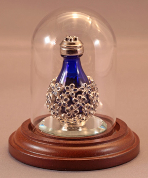 Short Glass Mini Dome with Walnut Base - 1 7/8"D x 2 3/4"H - shown with Forget Me Not Colored Tear Bottle - Sold Separately