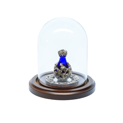 Glass Maxi Dome with Walnut Base - 3" D x 4" H - shown with Optional Silver with Blue Glass Victorian Tear Bottle and with Optional 2" Silver Tray with Filigree Rim - Both Sold Separately