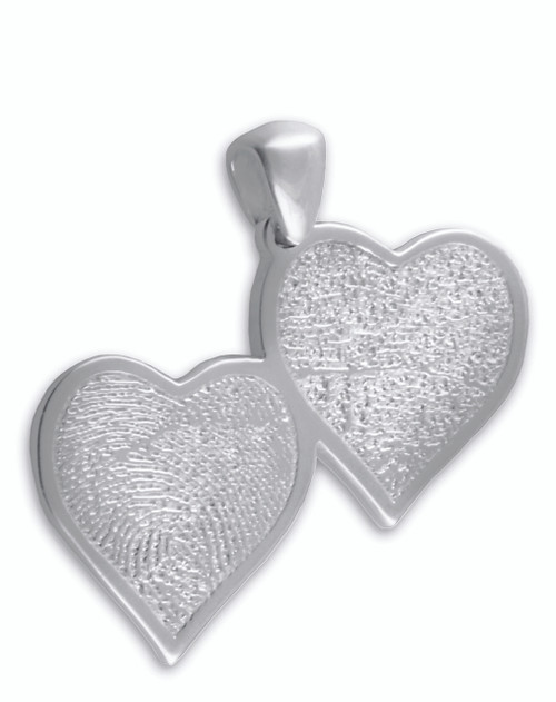 Double HeartFelt Charm in Sterling Silver with 2 Finger Prints