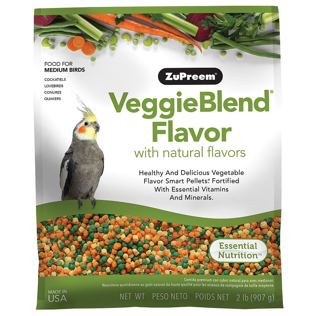 ZuPreem VeggieBlend Complete Parrot Food for Medium Pet Birds