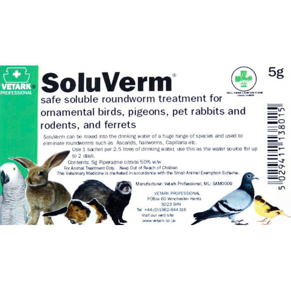 SoluVerm Water Soluble Bird Worming Treatment 5g