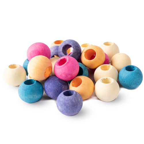 Parrot Toy Making Parts Colourful Wooden Beads 2.4cm - Pack of 24