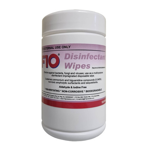 F10 Disposable Disinfectant Wipes - Pack of 100 with Dispenser