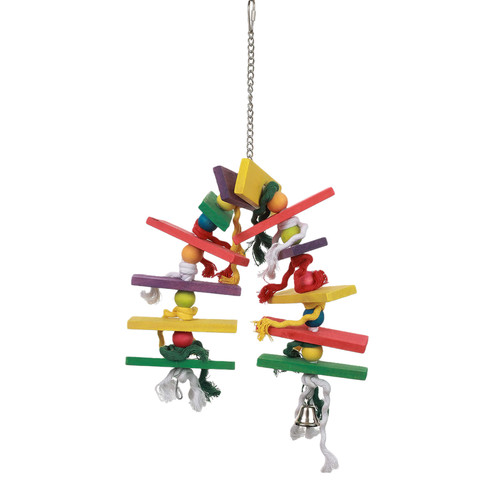 View of Natural Parrot Toy with Wooden Blocks and Rope