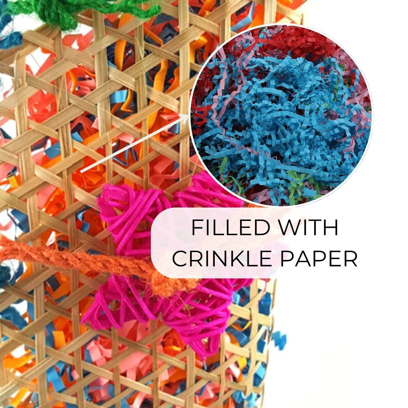 Colourful Chewable Foraging Pouch filled with Crinkle Paper