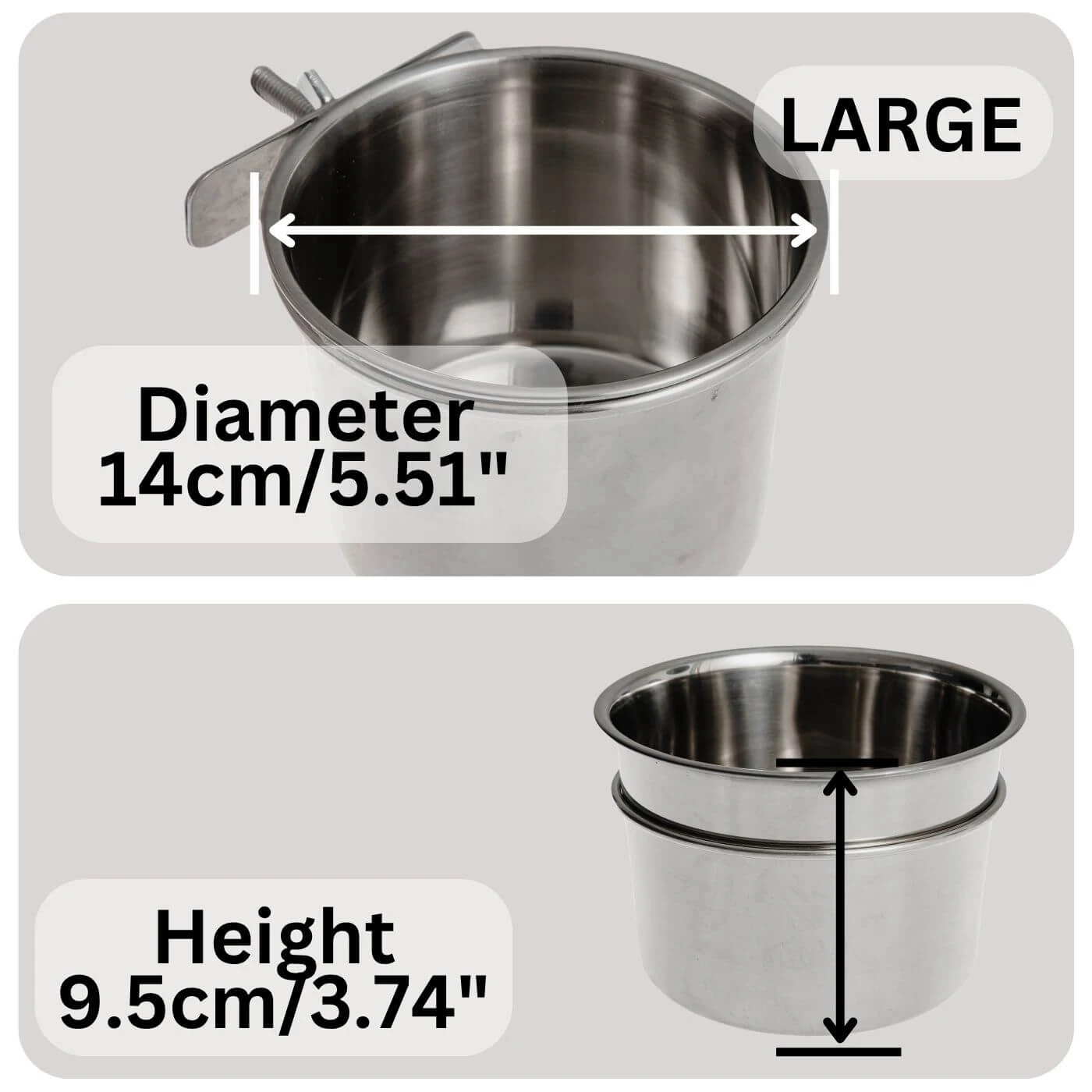 Stainless Steel Parrot Feeding Bowl for Bird Cages - Large