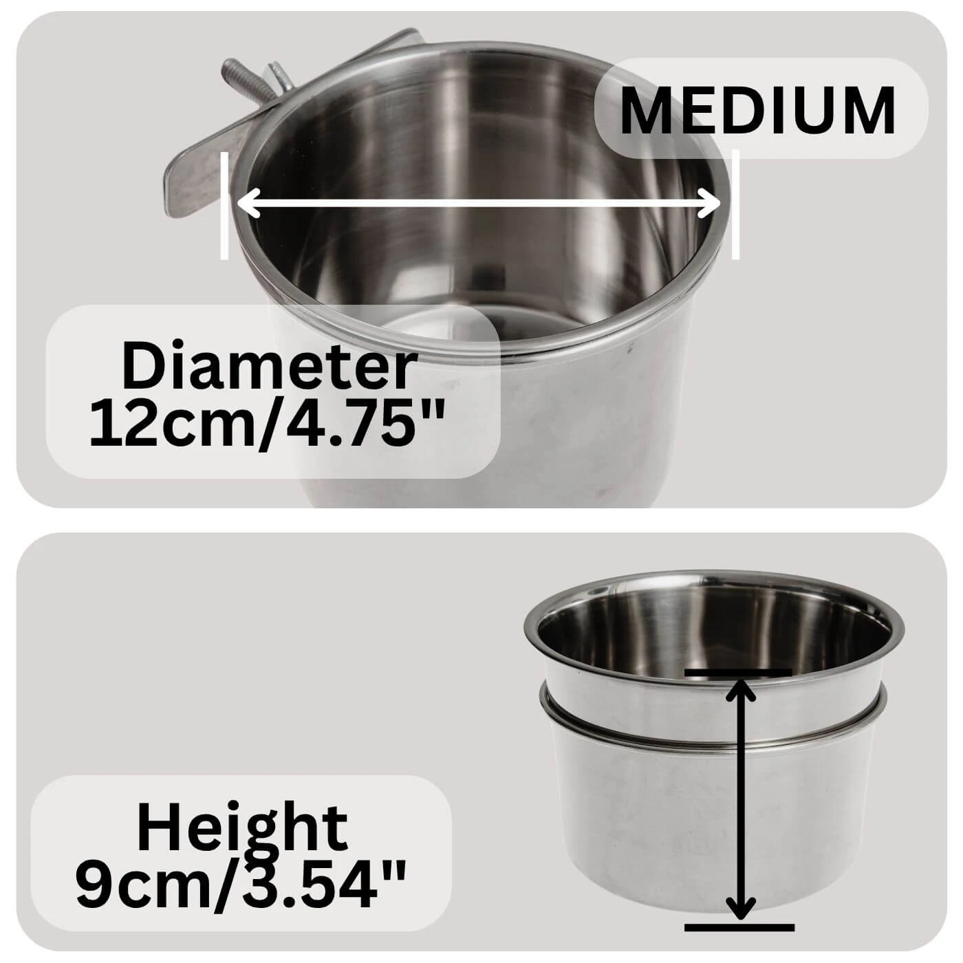 Stainless Steel Parrot Feeding Bowl for Bird Cages - Medium