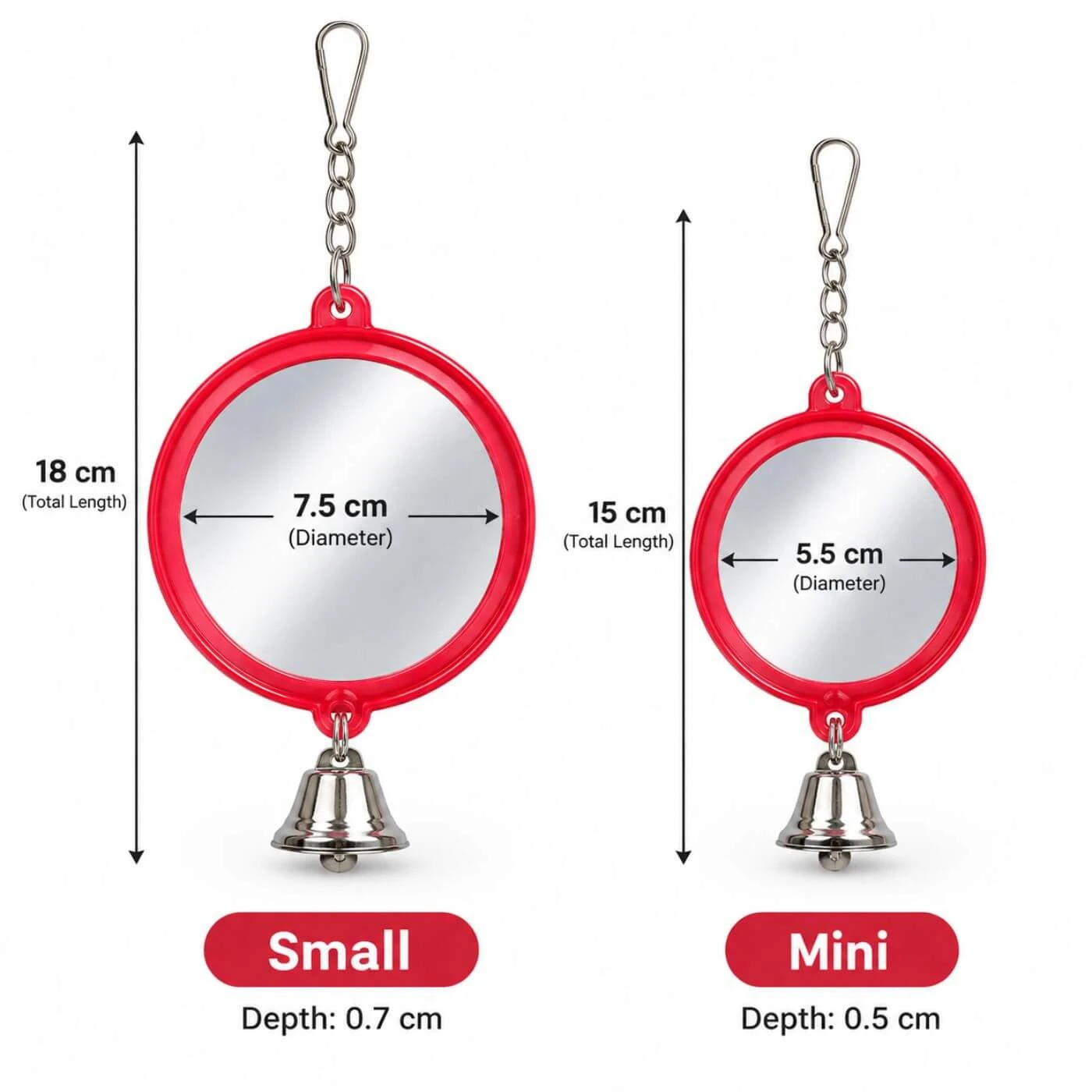 Round Budgie Mirror Toy with Bell