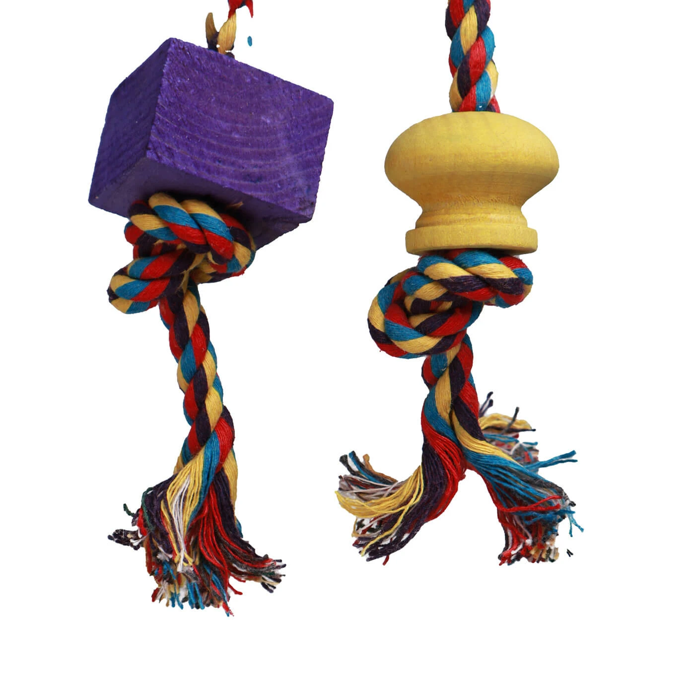 Twin Hanger Natural Wood & Rope Bird Toy Close Up of Wooden Pieces