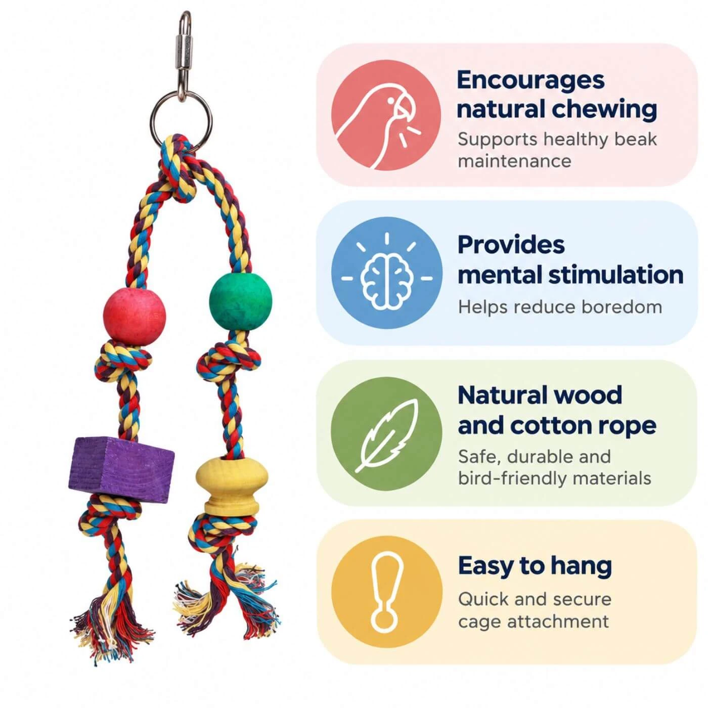 Colourful Cotton Rope & Wooden Bird Toy