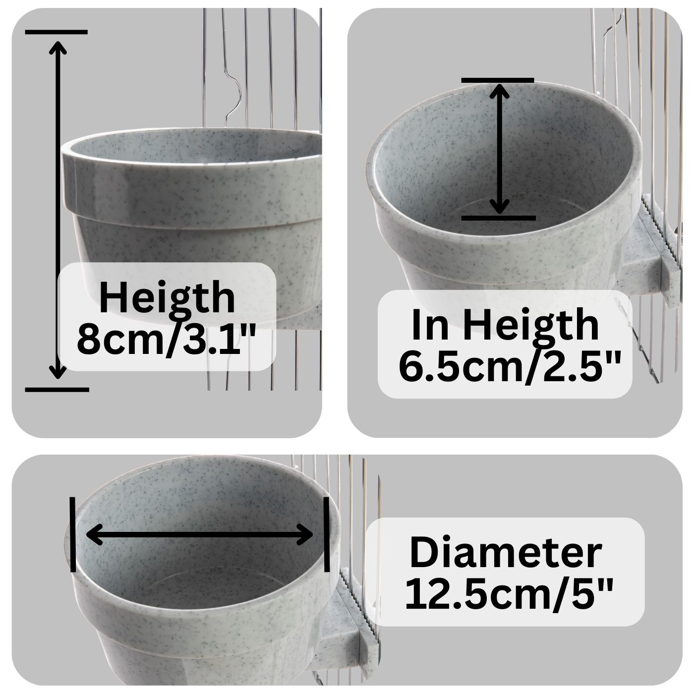 Quick Locking Parrot Food or Water Bowl Dimensions