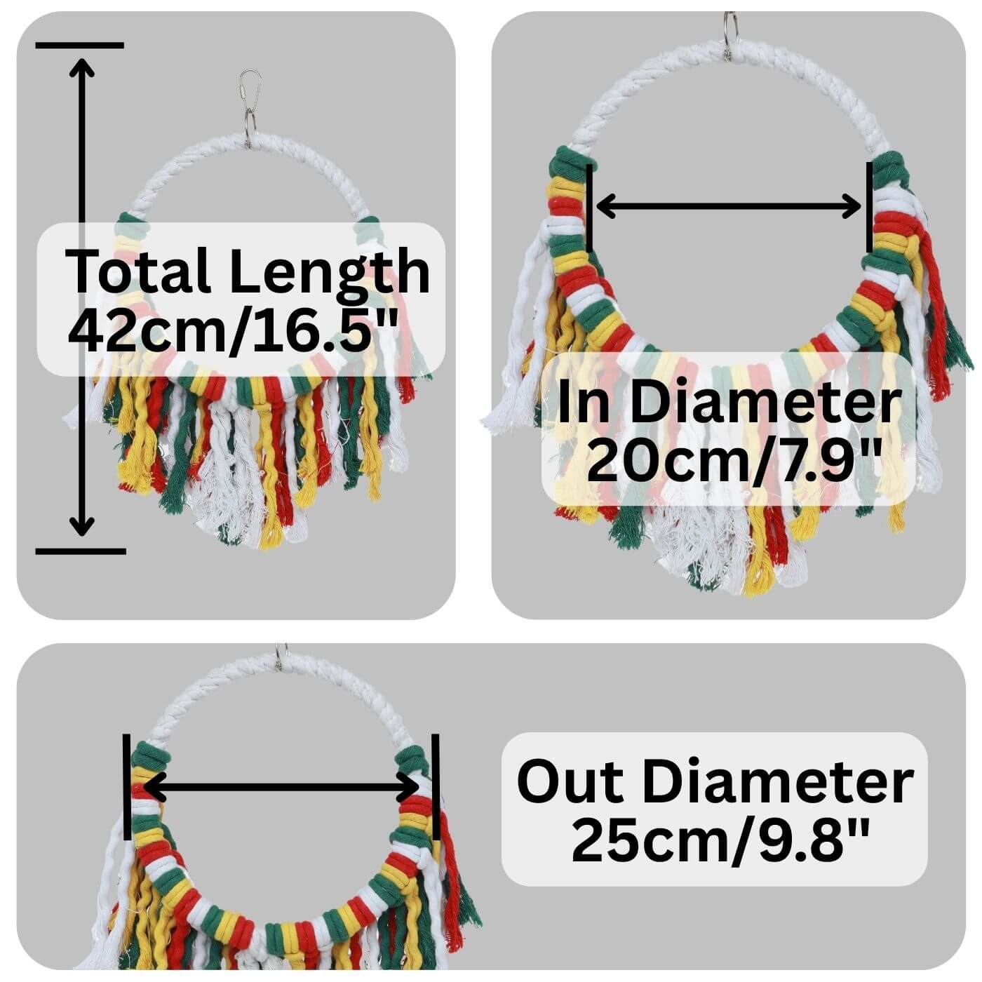 Rainbow Cotton Preening Swinging Parrot Toy Dimensions