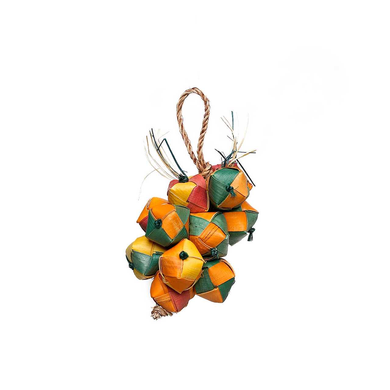 Diamond Cluster Natural Parrot Toy Made from Woven Palm Leaves