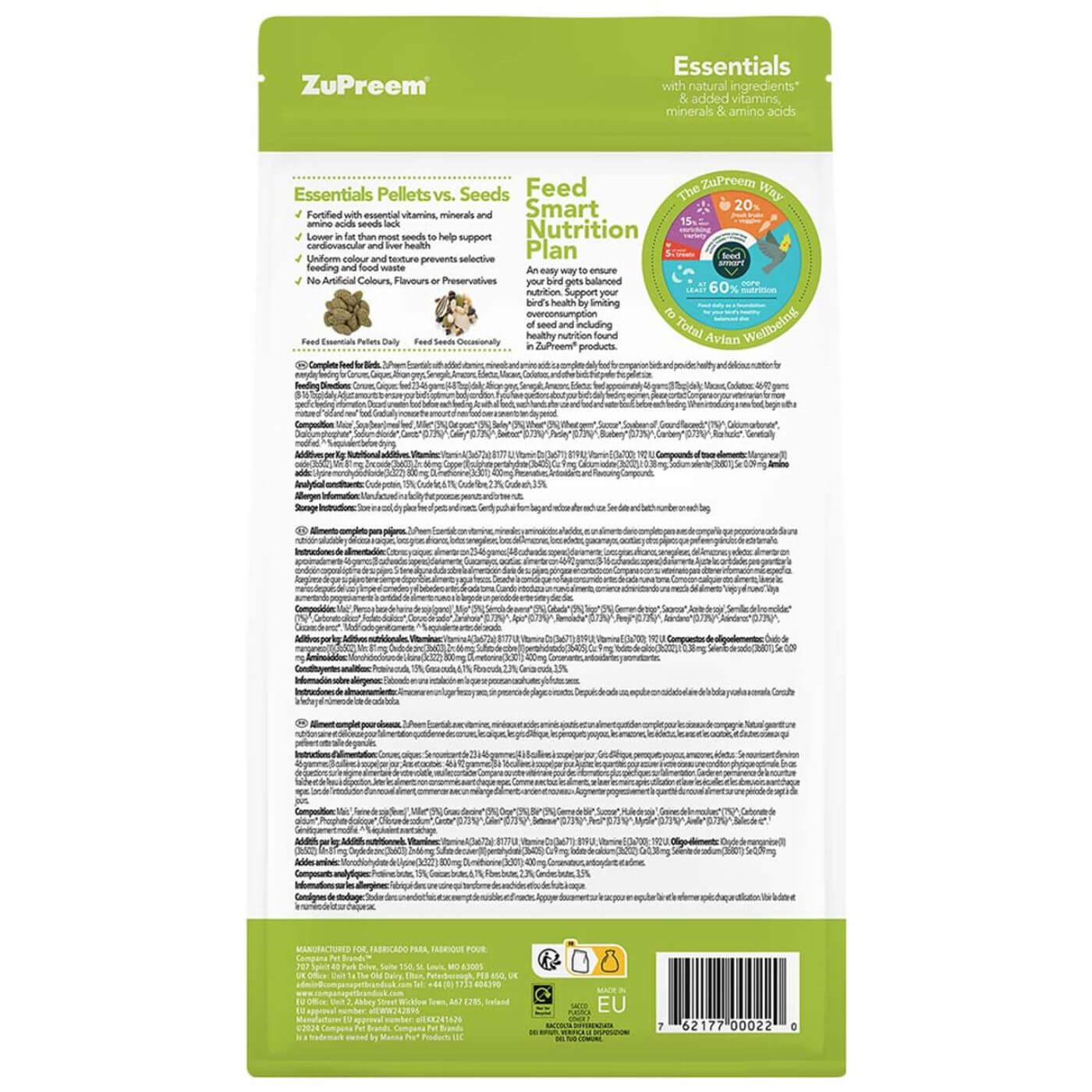 ZuPreem Essentials Natural Complete Parrot Food Label Info