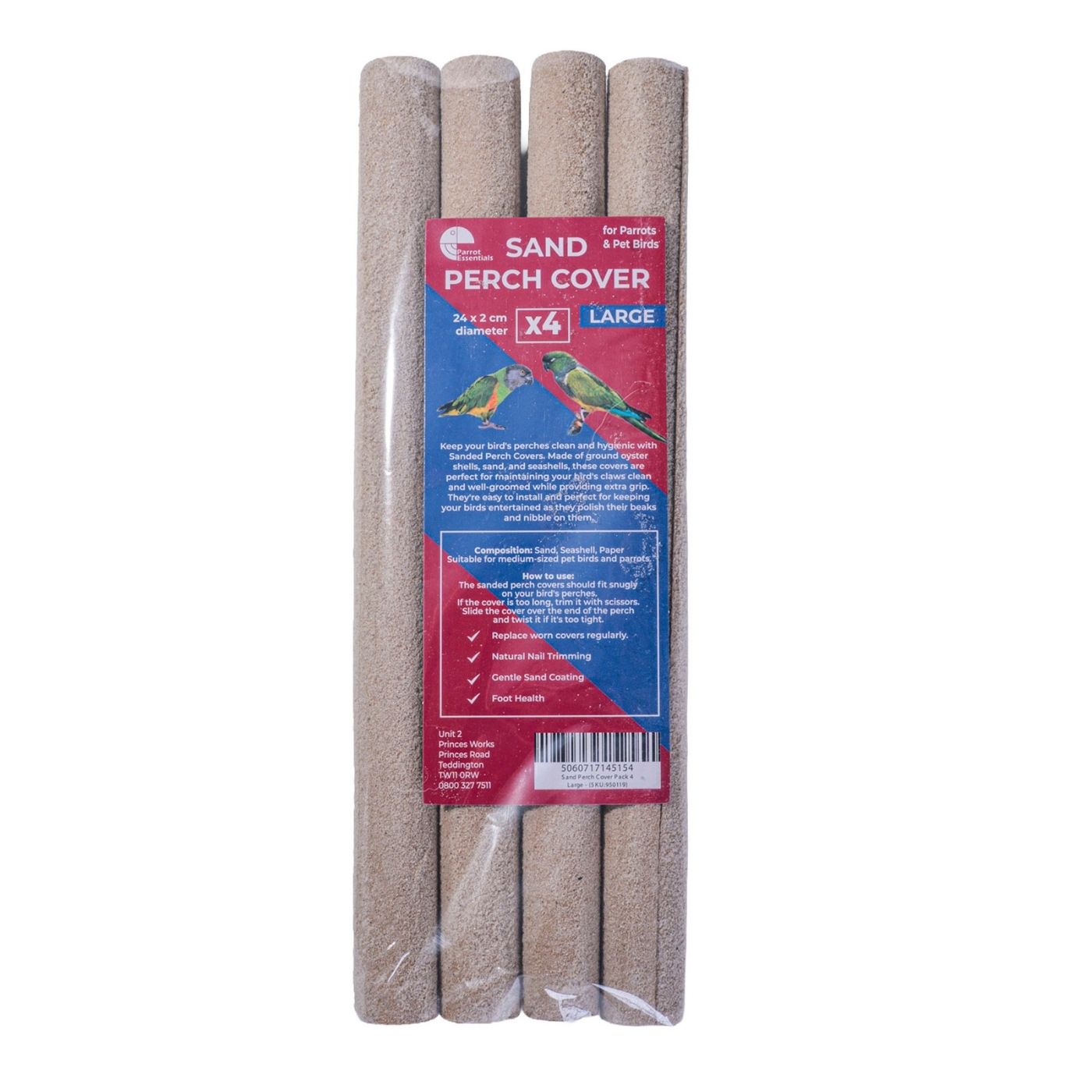 Sanded Nail Trimming Parrot Perch Covers Pack of 4 - Large