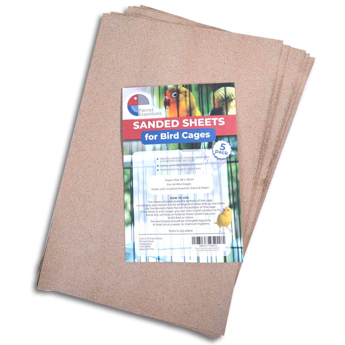 Parrot Essentials Sanded Sheets for Bird Cages 5 Pack