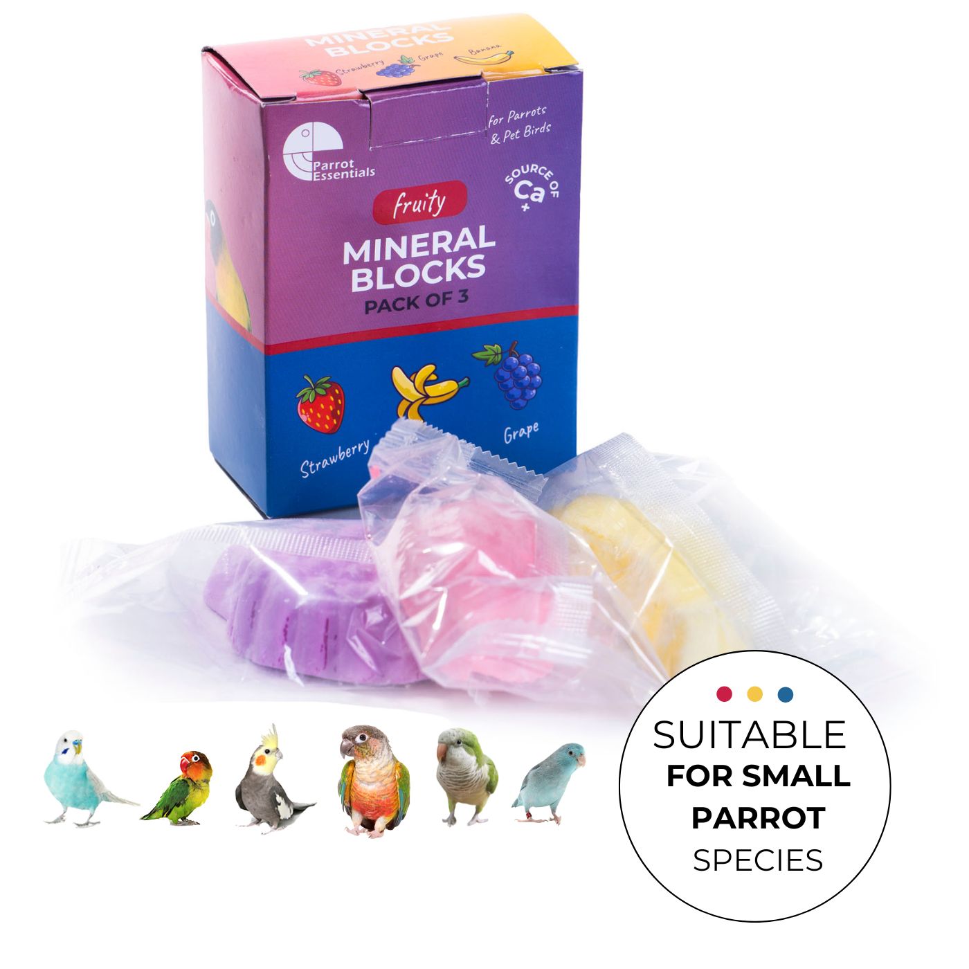 Parrot Essentials Fruity Mineral Blocks for Parrots & Pet Birds Bird Suitability