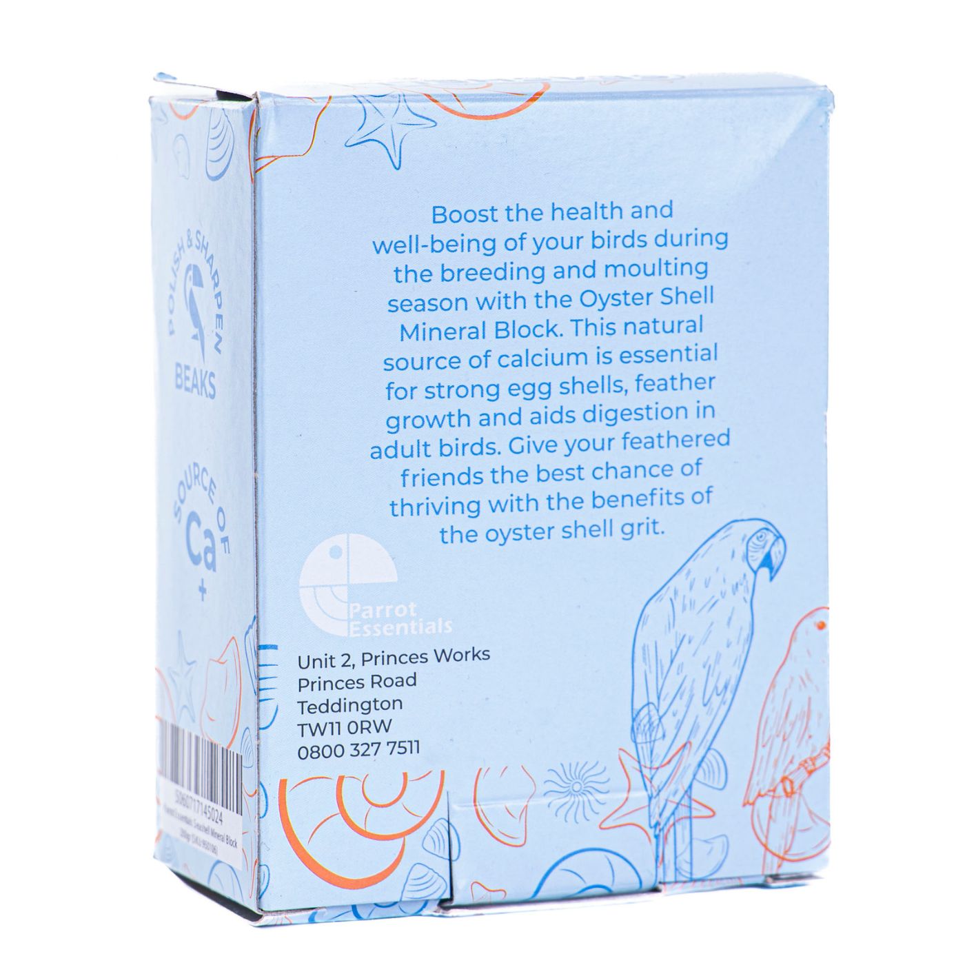 Seashell Mineral Block Parrot Supplement Back Label