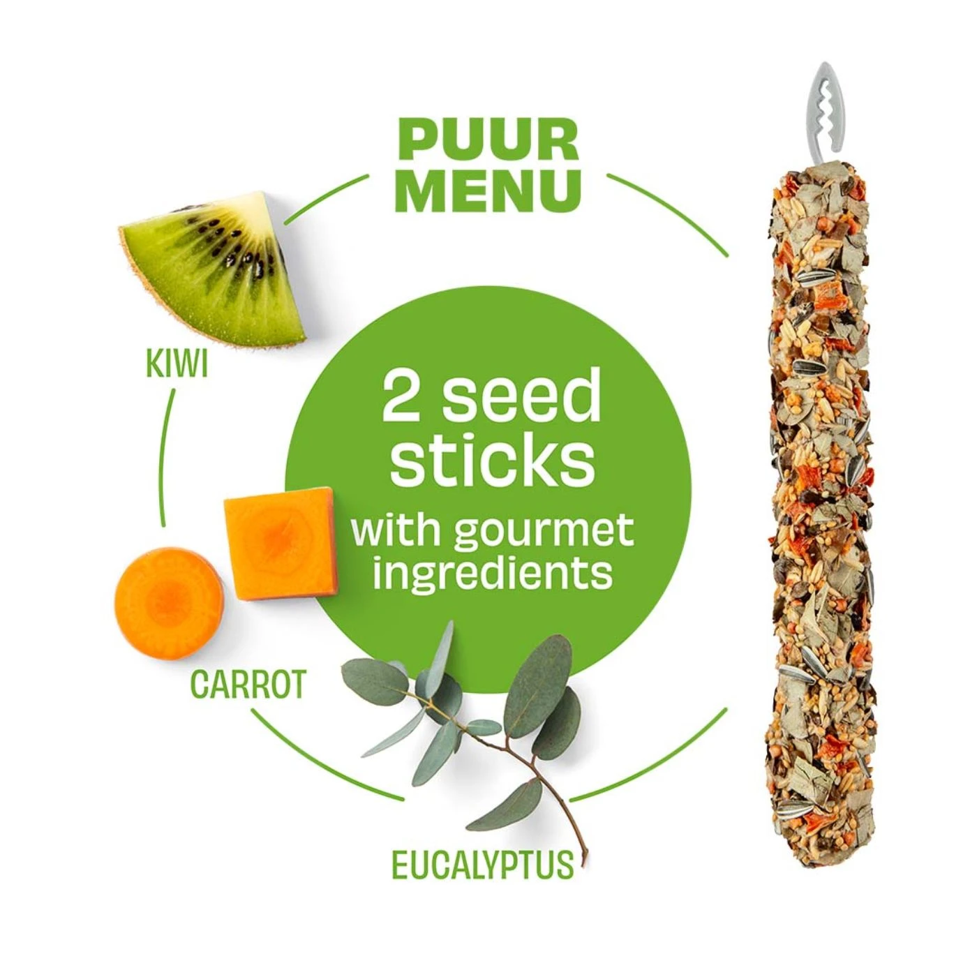 PUUR Gourmet Cockatoo Seed Sticks Kiwi & Eucalyptus