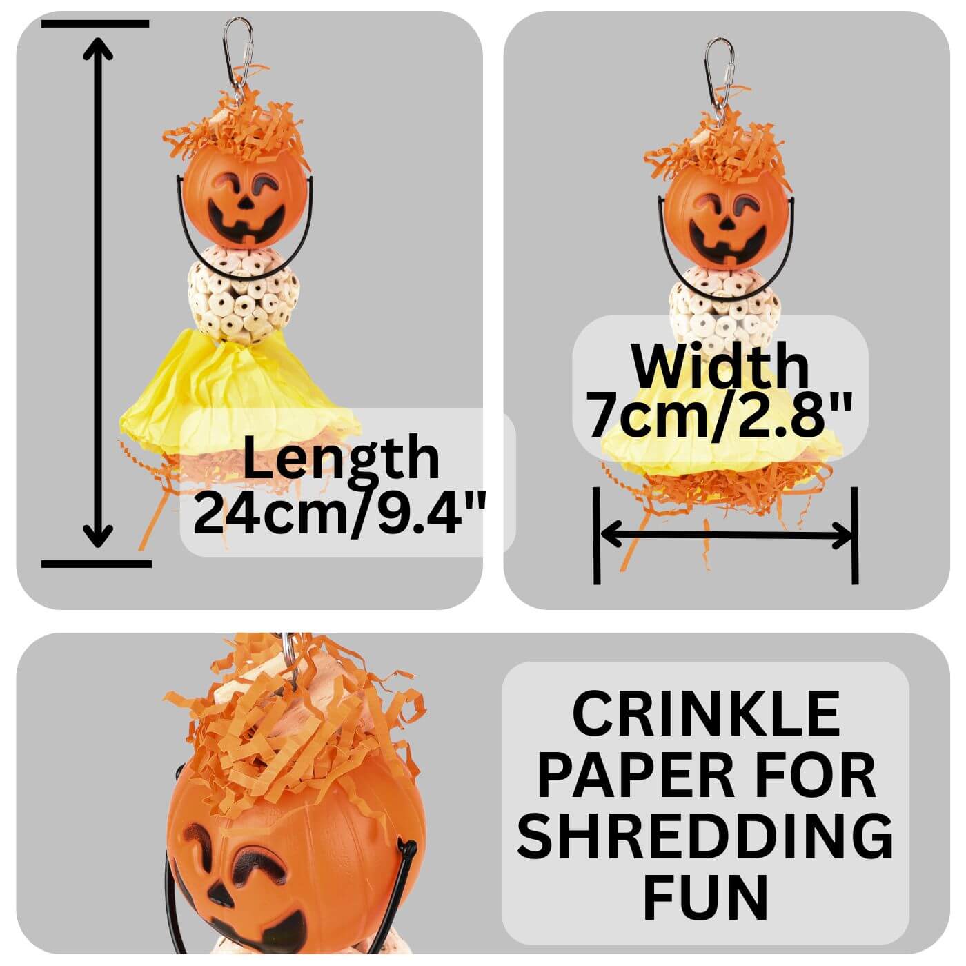 Spooky Pumpkin Witch Bird Toy for Parrots Dimensions