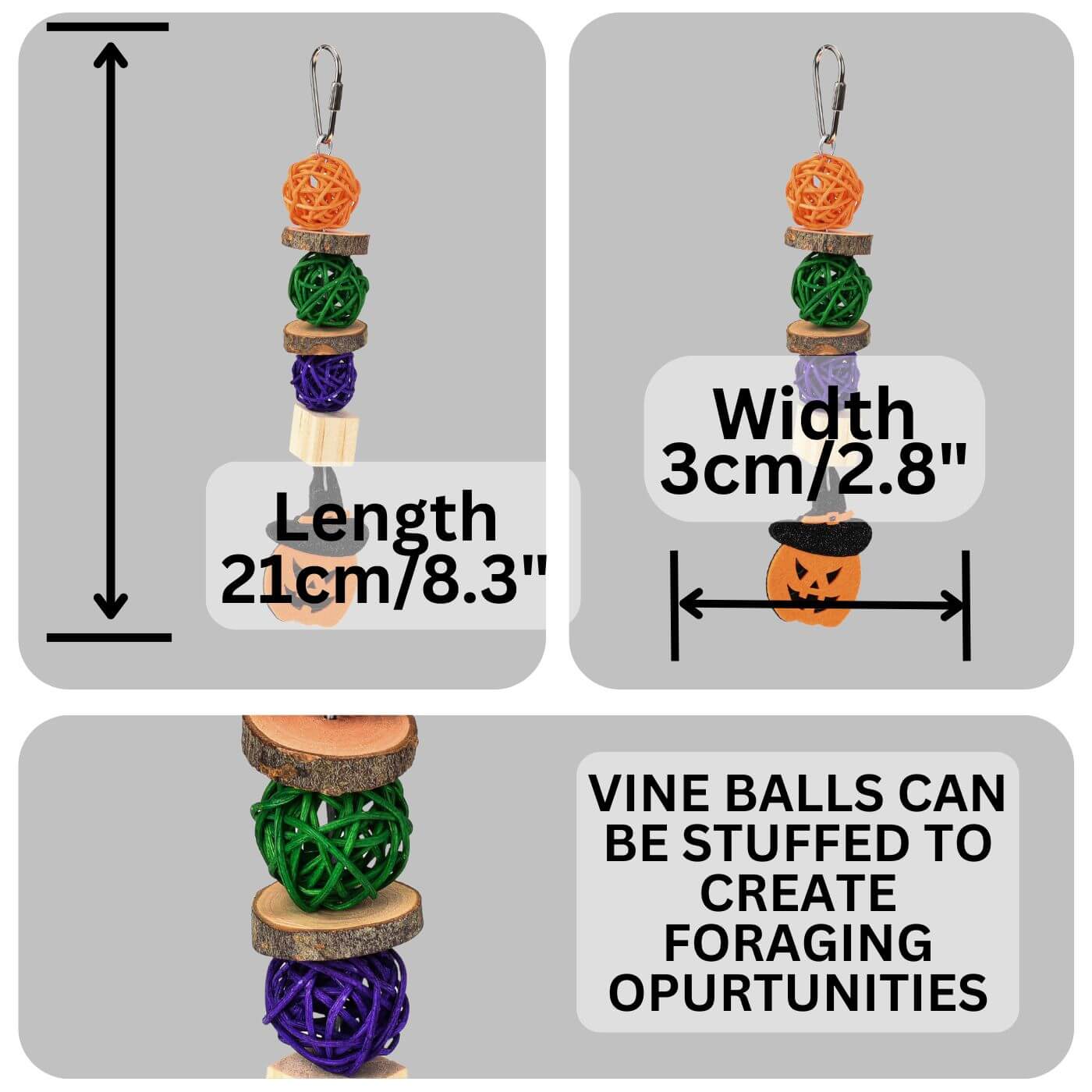 Trick-or-Treat Kabob Halloween Parrot Toy Dimensions