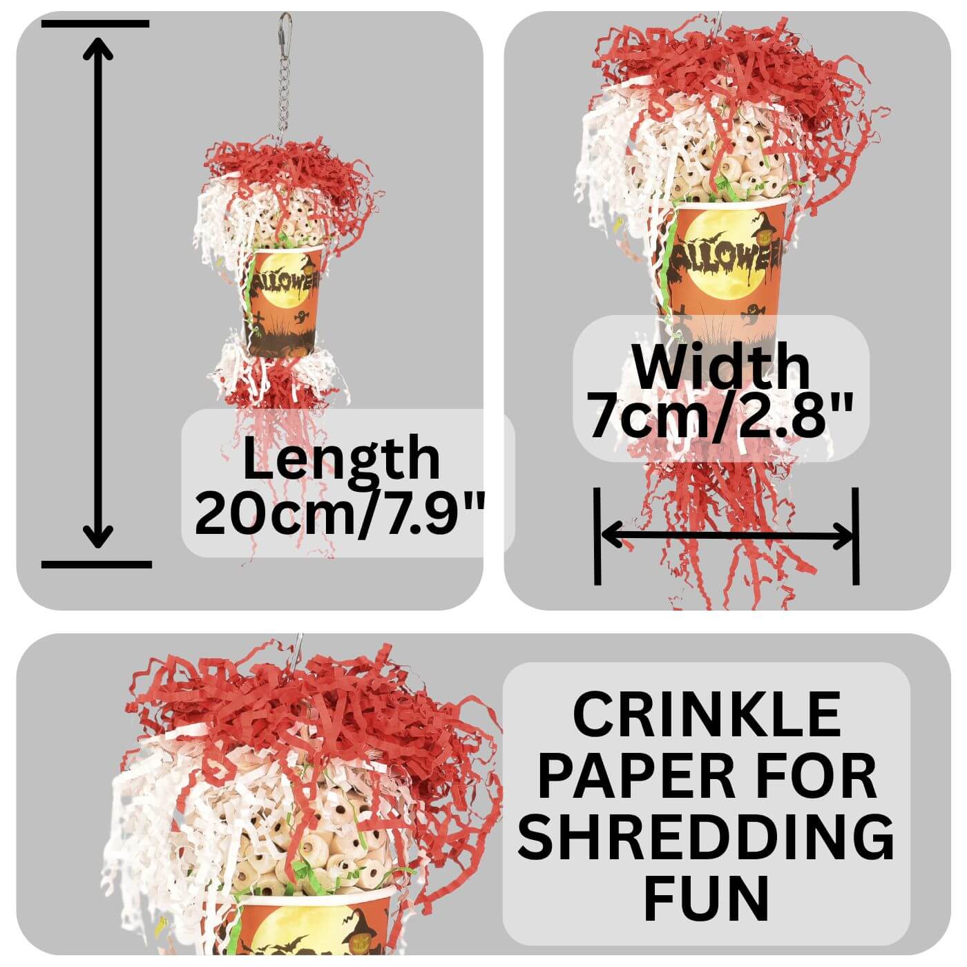 Spooky Crinkle Cup Halloween Parrot Toy Dimensions