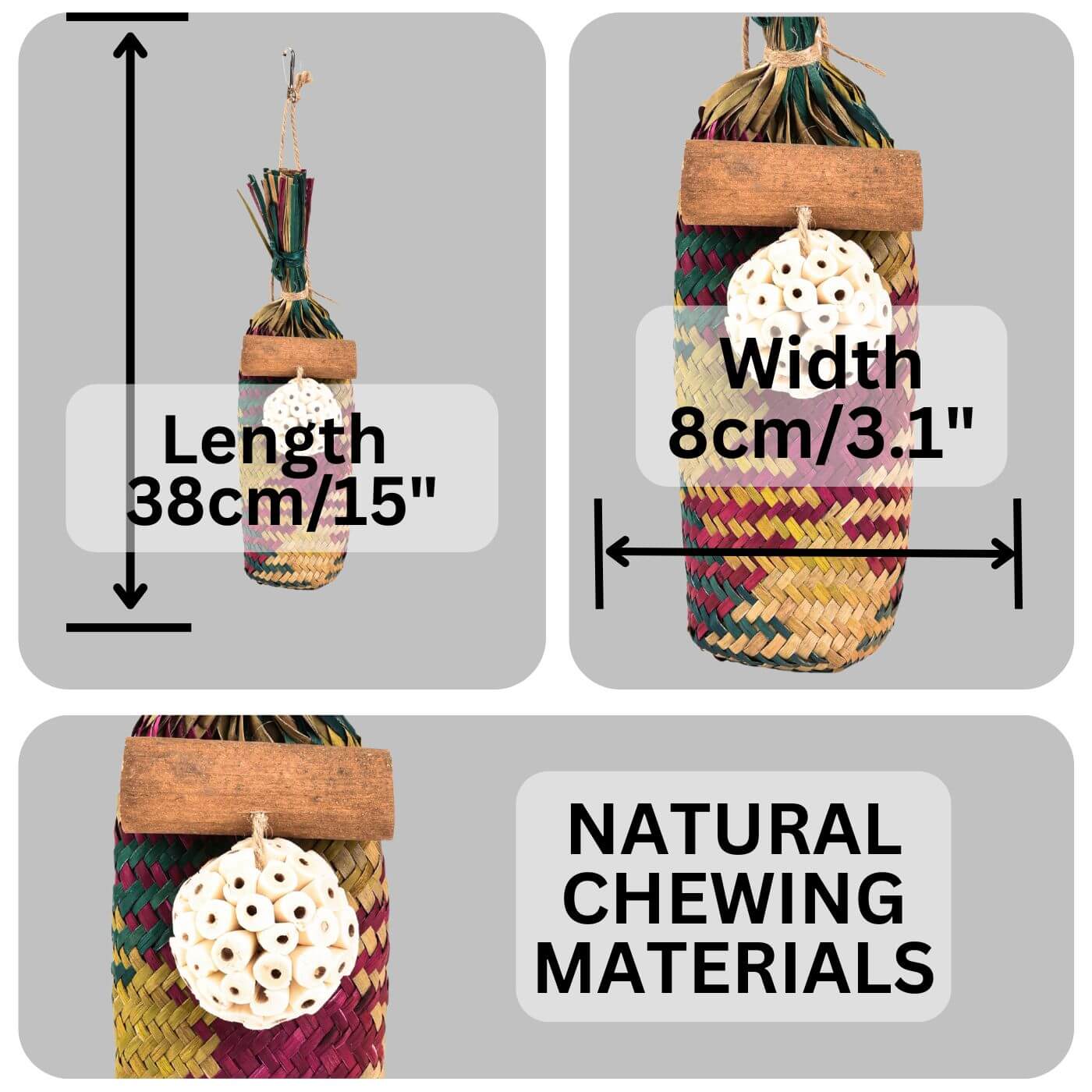 Vanilla Grass Pinata Toy for Parrots - Dimensions