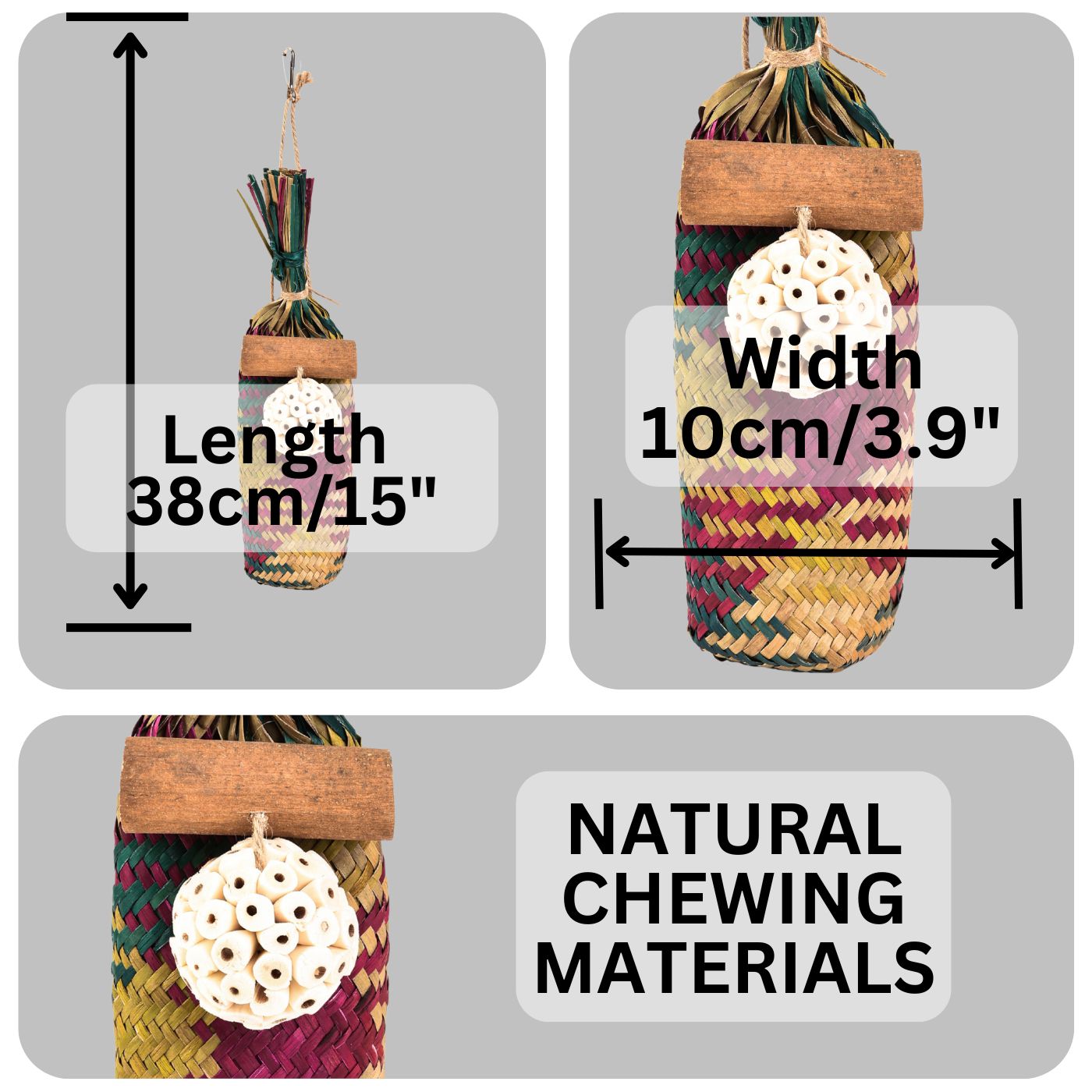 Vanilla Grass Pinata Toy for Parrots - Dimensions