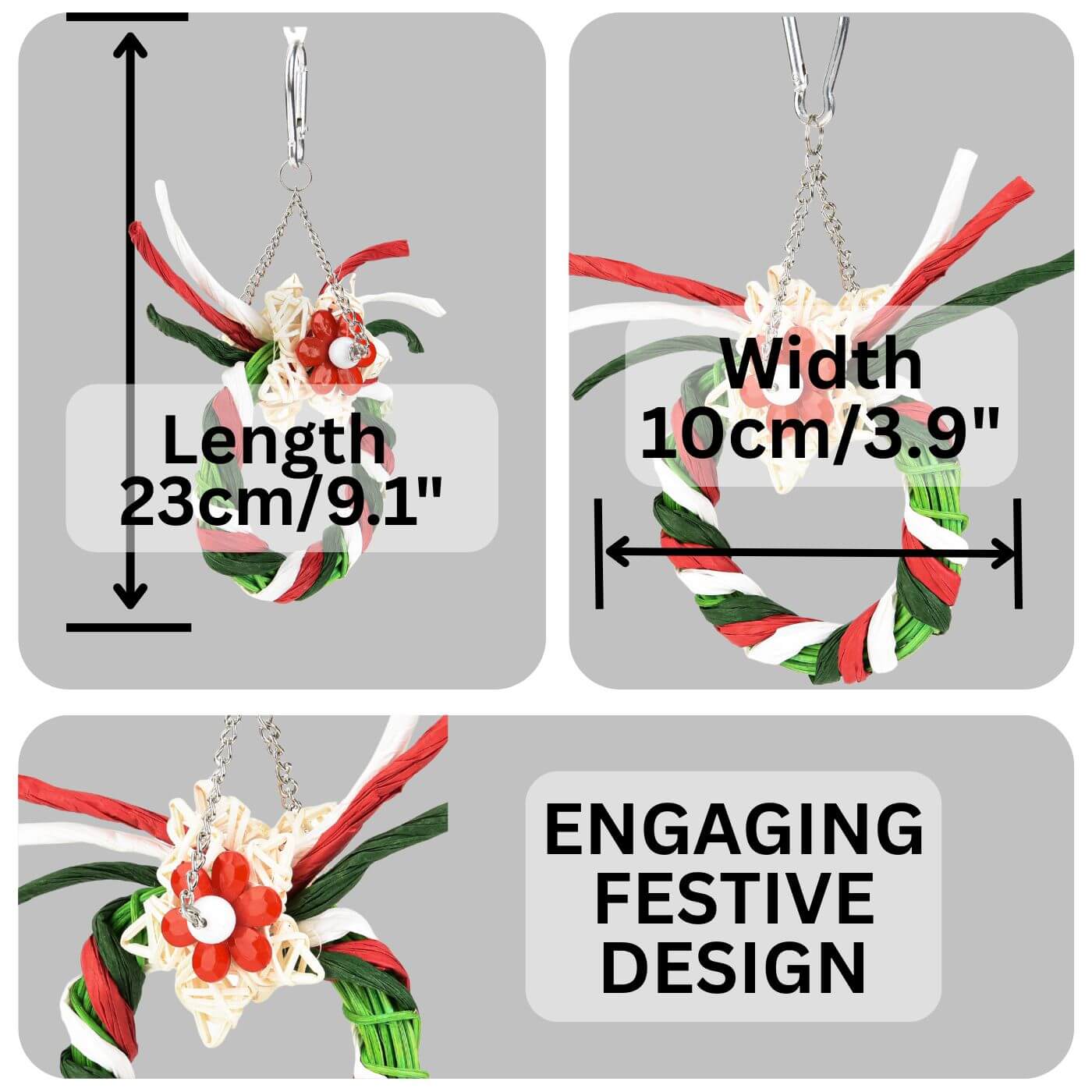 Holiday Deer Wreath Chewable Christmas Toy Dimensions