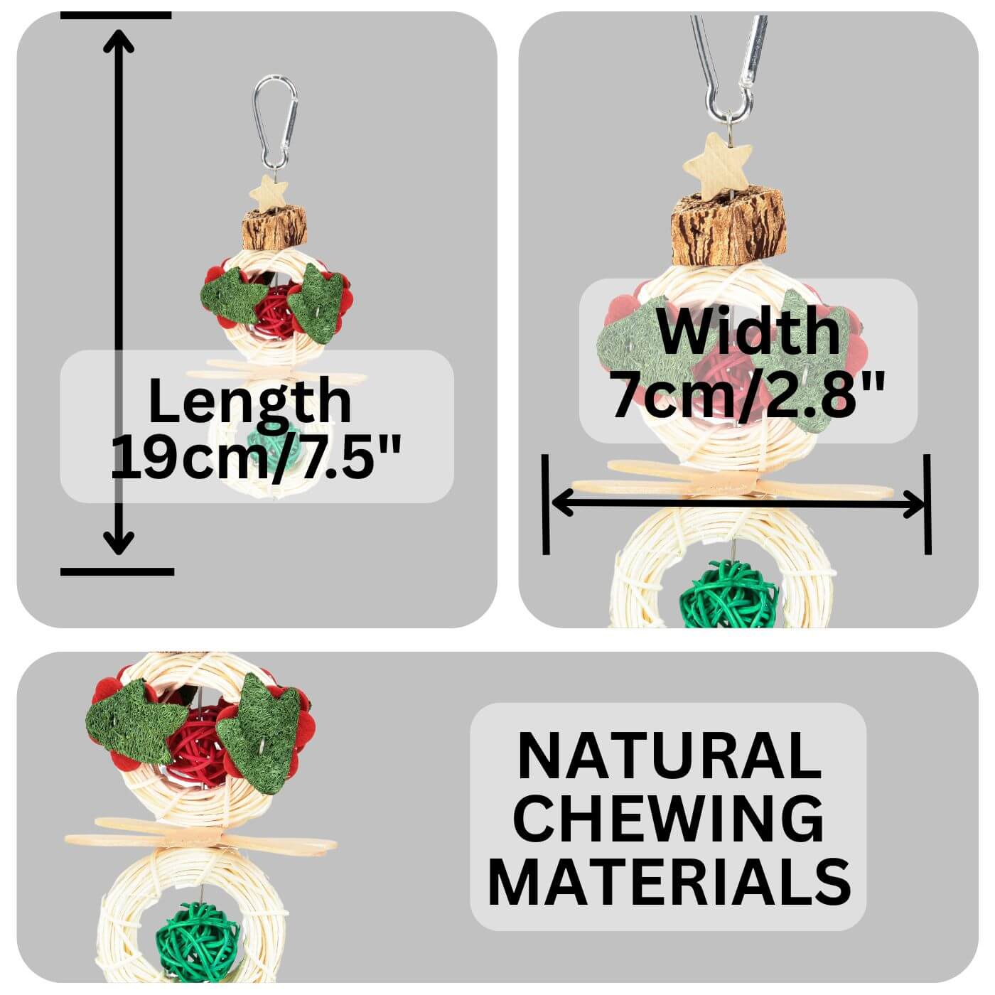 Jolly Snowman Stack Christmas Parrot Toy Dimensions