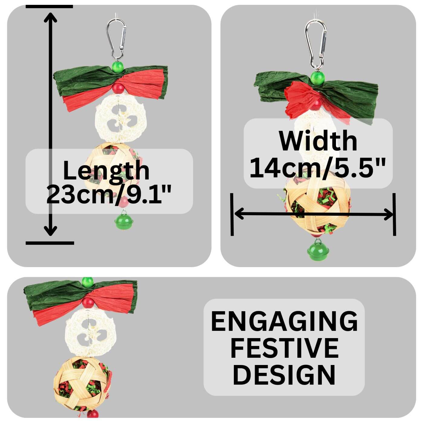 Lucky Charm Hanging Christmas Parrot Toy Dimensions